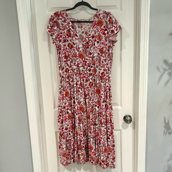 Knox Rose Midi Maxi Floral Dress XXL White Red Flutter Sleeve V-Neck Cottagecore - Picture 1 of 15